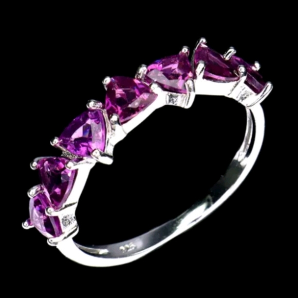 Natural Trilliant Pink Rhodolite Garnet 4mm 925 Sterling Silver Ring Sz 6.75 - Picture 2 of 3